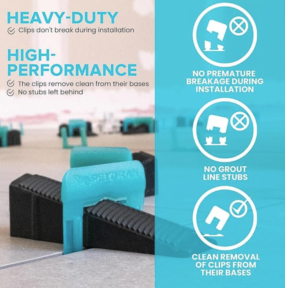 Heavy-duty high-performance Compact clips - no premature breakage, no grout line stubs, clean removal
